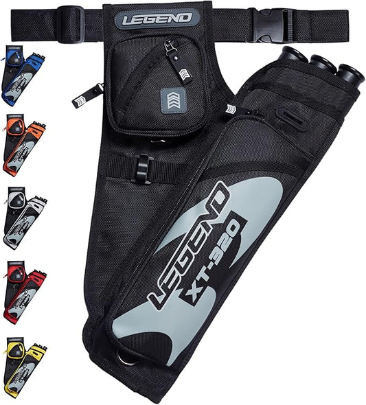 LEGEND XT320 Archery Quivers - Nylon Hip Quivers with 3 Arrow Tube Cases for Target Shooting - Adjustable Waist Belt, T-Slot, Storage Compartments for Accessories, Gear, Tools, Release Tab, Score Card-StrideForce Fitness