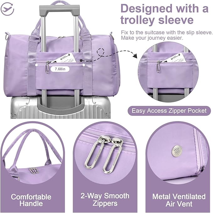 FIORETTO Womens Gym Tote Duffle Bag with Wet Pocket & Shoe Compartment, Sports Duffel Overnight Weekender Hospital Workout Carry on Bag for Girls, Ideal for Travel, Swimming, Dance, Ballet Purple-StrideForce Fitness