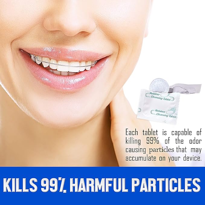 Retainer and Denture Cleaner 150 Tablets, 5 Month Supply Cleaning Tablets Denture Cleaners Remove Bad Odors, Plaque, Stains From Night Guards, Mouth Guards, Dental Appliance