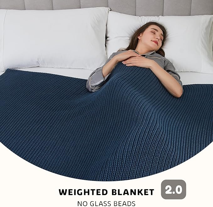 L'AGRATY Knitted Weighted Blanket - 48"x72" 20lbs Cooling Chunky Knit Heavy Blanket for Adults Braided Crochet Throw Thick Cable Yarn Knit Decorative No Beads Evenly Weighted Machine Washable-StrideForce Fitness