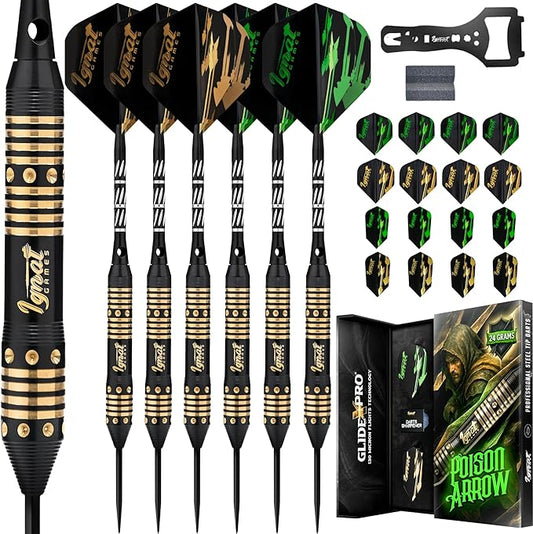 IgnatGames Premium Steel Tip Darts – 3/6/12 Pack Brass Barrels with Aluminum Shafts, 16 GlideXPro Flight Set, Tool Kit & Giftable Case-StrideForce Fitness