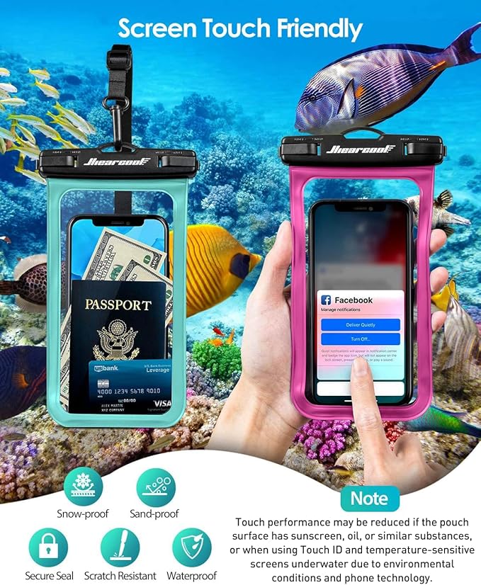 Hiearcool Waterproof Phone Pouch,Waterproof Phone Case for iPhone 17 16 15 14 13 Pro Max,IPX8 Phone Waterproof Pouch for Beach Cruise Ship Travel Essentials Green&Bright Red-2Pack-StrideForce Fitness