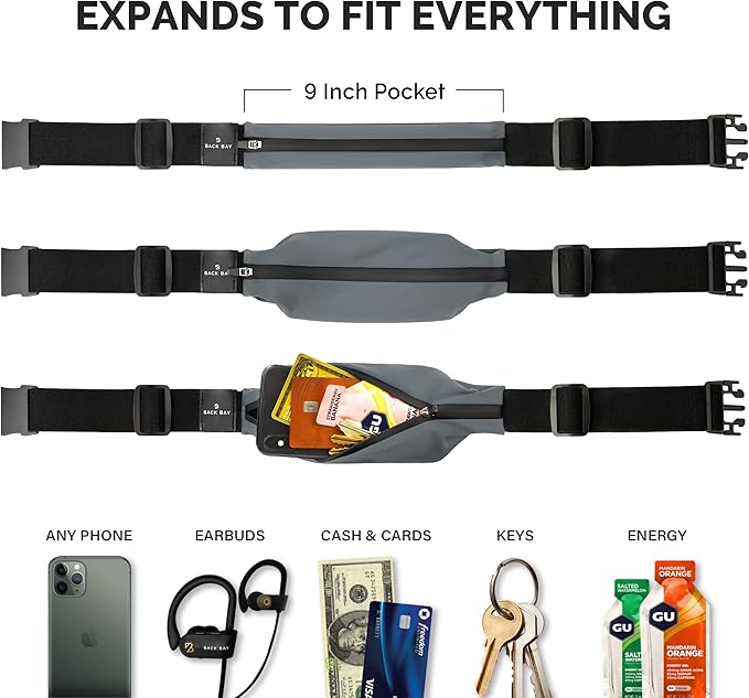 Back Bay Slim Running Belt for Women & Men [Fits ALL Phones], Runners Fanny Pack for Men, Money Belt, Running Gear Gift, Waist Bag Workout Gear, iPhone Runner's Phone Holder Waist Pack-StrideForce Fitness