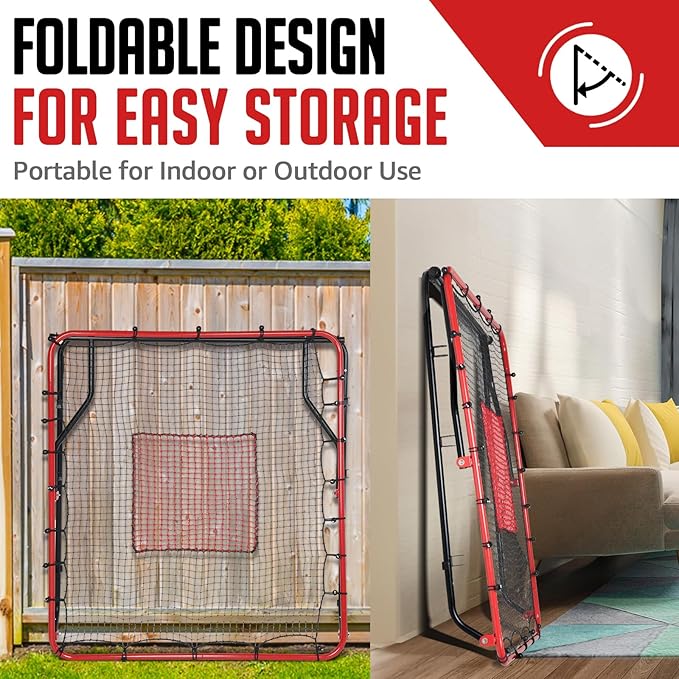 Baseball Rebounder Net, 3/5 Adjustable Angles 4x4.5FT Pitch Back Baseball Softball Volleyball Rebounder with 2 Strike Zones, UV Resistant, Pitchback Trainer for Ground, Line Drive & Fly Balls-StrideForce Fitness