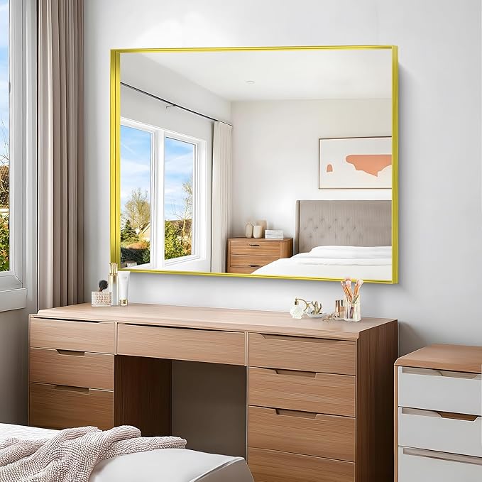 Gold Bathroom Mirror, 40x48 Inch Rectangular Framed Mirror, Large Wall Mounted Bathroom Vanity Mirror Over Sink for Bedroom,Restroom, Living Room, Hangs Vertically or Horizontally-StrideForce Fitness