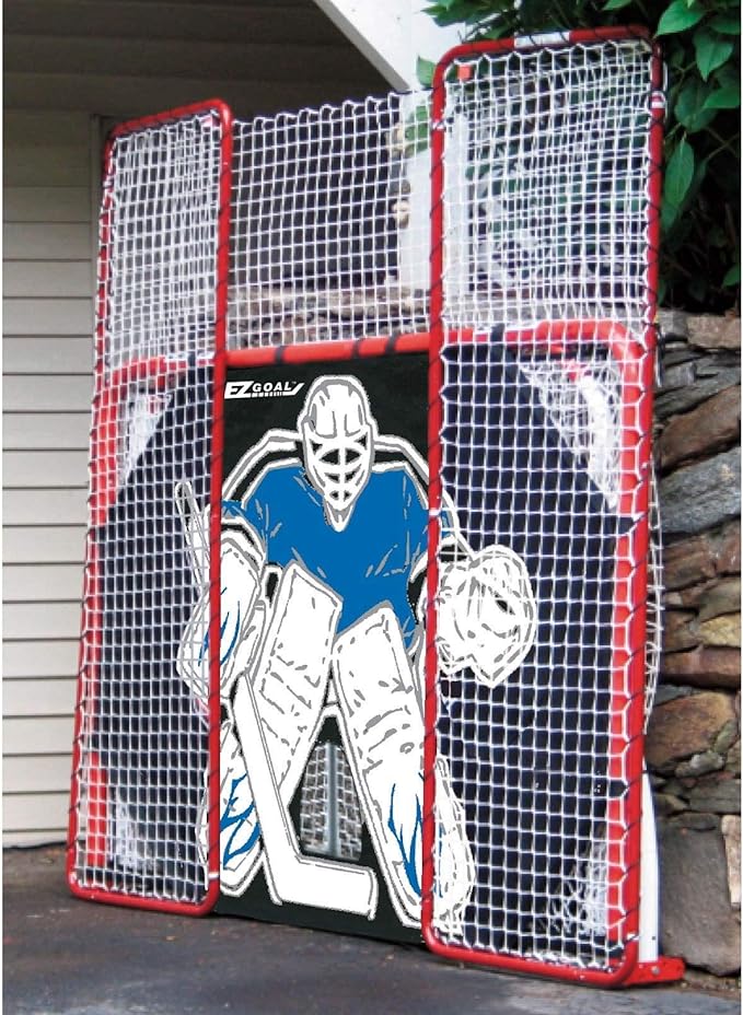 EZ Goal Folding Hockey Training Goal Net w/ Backstop, Targets, & Shooter Tutor , Red/White, 2-Inch-StrideForce Fitness