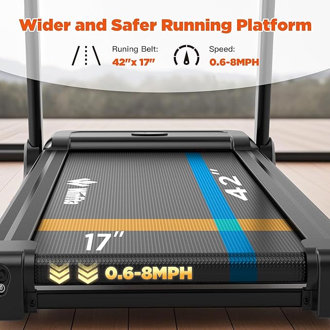 Treadmill with Incline, 300 LBS Capacity, 8 MPH or 10 MPH Speed, Bluetooth, App, Pause Function, Folding Treadmills for Home with 64 Programs, 17'' or 18'' Wide Belt, Heart Rate, BMI Detector-StrideForce Fitness