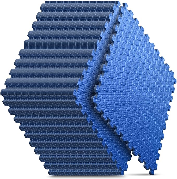 Home Gym Mat, Puzzle Exercise Mat,EVA Interlocking Foam Floor Tiles for Home Workout Equipment and Kids' Play Areas - Blue, 24 in x 24 in x ½ in - 32 Tiles (Blue, 32 Pack 128 sq ft)-StrideForce Fitness