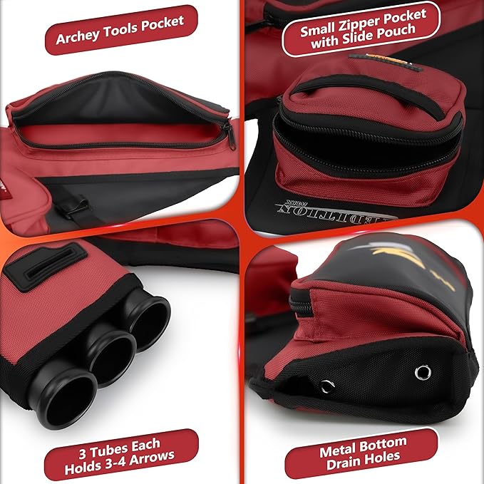 SUNYA Archery Hip Quiver for Arrows. Includes 3 Tubes Arrow Holder, Accessories Pockets and Waist Belt. Fit for Compound and Recurve Bow Practice.-StrideForce Fitness