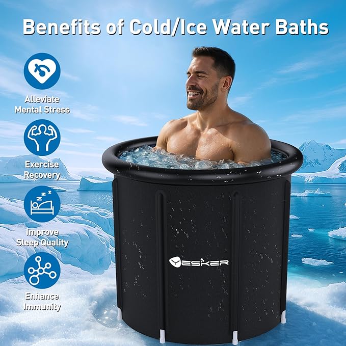 Yesker 126 Gal Ice Bath Tub with Air Ring, Portable Multi-Layered Cold Plunge Tub with Lid for Athletes, Foldable and Inflatable, One Person Hot Bathtub at Gym, Yard, Home, Outdoors Use-StrideForce Fitness