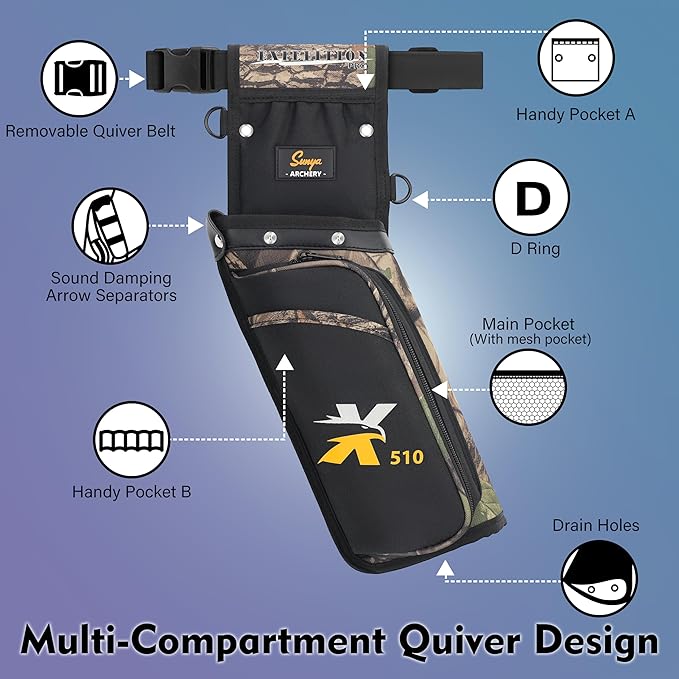 SUNYA X510 Field & Competition Hip Arrow Quiver | 3-Slot Noise-Free Archery Quiver with Sturdy Storage System (42x18cm)-StrideForce Fitness