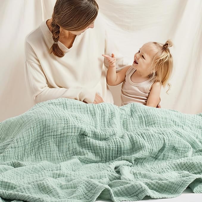 Carriediosa 100% Cotton Muslin Throw Blanket 50" X 70" Throw XL Size，4-Layers Summer Gauze Throws for Bed Couch，Soft Lightweight Breathable Linen Blankets Bedspread for Adults All Season，Sage Green-StrideForce Fitness