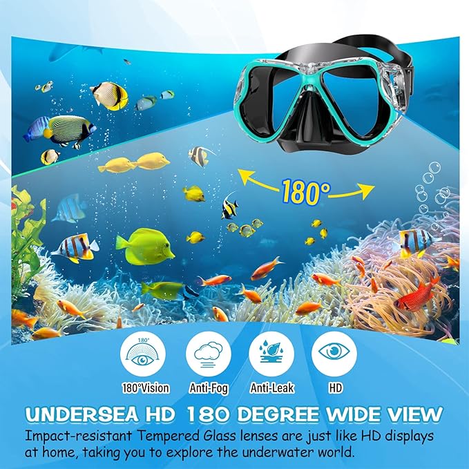 Greatever Dry Snorkel Set,Panoramic Wide View,Anti-Fog Scuba Diving Mask,Professional Snorkeling Gear-StrideForce Fitness