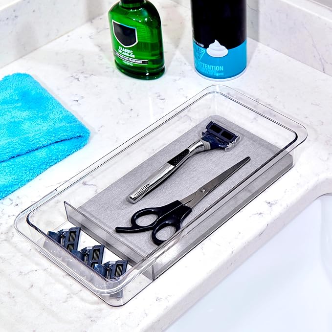 madesmart Dental Tray Drawer Organizer with Drying Stone, Clear Plastic Organizer for Toothbrush, Dental Floss, Water Flosser, Mouthwash