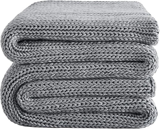 L'AGRATY Knitted Weighted Blanket - 50"x60" 7lbs Cooling Chunky Knit Heavy Blanket for Adults Braided Crochet Throw Thick Cable Yarn Knit Decorative No Beads Evenly Weighted Machine Washable-StrideForce Fitness