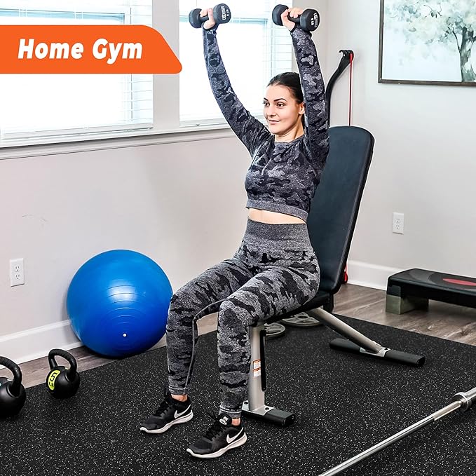 SUPERJARE 0.4'' Thick 24 Pcs 96 Sq Ft Rubber Top Exercise Equipment Mats, High Density EVA Foam Mats with Rubber Top, Interlocking Gym Flooring for Home Gym, Protective Workout Mat, Black/Grey-StrideForce Fitness