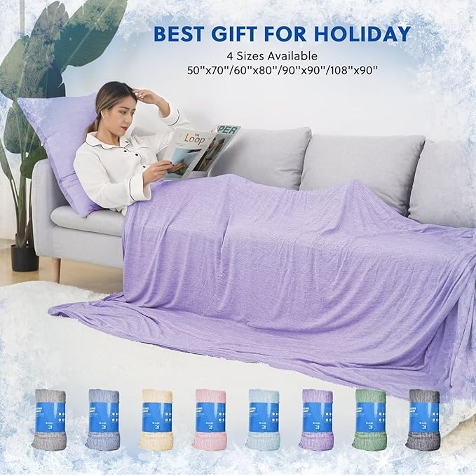 HOMFINE Cooling Blankets for Hot Sleepers - Summer Blanket Thin Lightweight Breathable Soft Double Side Enhanced Cooling for Bed Couch Sofa, Keep Cool for Night Sweats (Purple, 50 x 70 inches)-StrideForce Fitness
