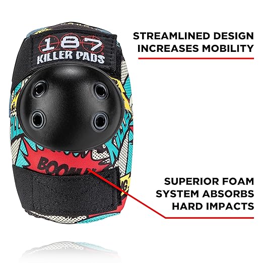 187 KILLER PADS Knee Pads, Elbow Pads Combo Pack, Comic, X-Small/Small-StrideForce Fitness