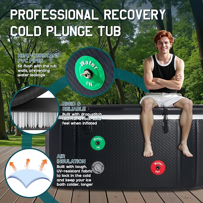 Albott Inflatable Cold Plunge Tub for Athletes, Ice Bath Tub with Insulated Lid Non-Slip Mat, Water Chiller Compatible, Portable for Outdoor & Indoor Recovery, 150 Gal, 59"L x 32"W x 28"H-StrideForce Fitness