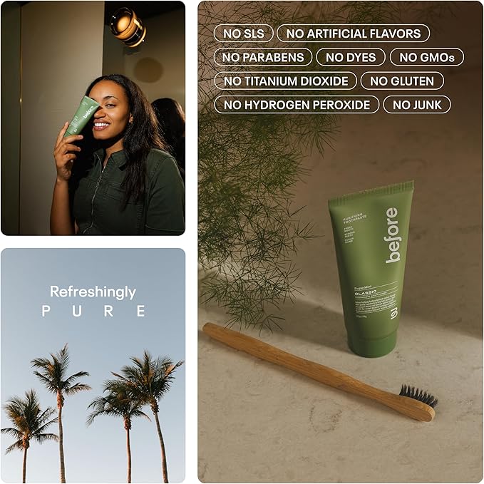 Before | Classic Anti-Cavity Toothpaste | Vegan, Reduces Plaque for Gum Health, Balanced Foaming, Low Abrasion, Long Lasting Minty Fresh Breath, Plant-Based 3.5oz Tubes, Made in The USA — 2 Pack