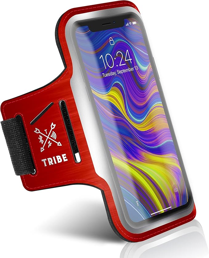 TRIBE Running Phone Holder Armband. iPhone & Galaxy Cell Phone Sports Arm Bands for Women, Men, Runners, Jogging, Walking, Exercise & Gym Workout. Fits All Smartphones. Adjustable Strap, CC/Key Pocket-StrideForce Fitness