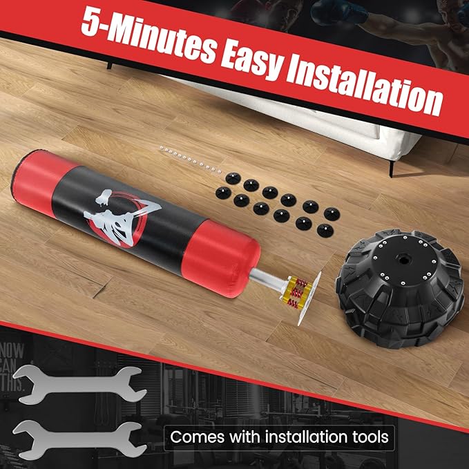 GYMAX Punching Bag for Adults, 70” Punching Stand with Suction Cup Base, TPR Shock Absorber & Multi-Layer Construction, Standing Punching Bag, Heavy Duty Boxing Equipment for Kickboxing MMA Muay-StrideForce Fitness