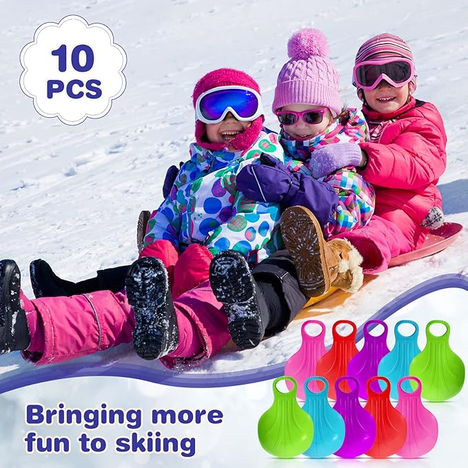 10 Pcs Snow Sled Board for Kids Outdoor Winter Plastic Skiing Boards with Handle Portable Downhill Sleds Snowboard Sleigh for Kids Snow Grass and Sand Boarding, 5 Colors-StrideForce Fitness