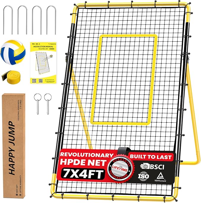 Adjustable Volleyball Rebounder Net Equipment 7x4 FT with Volleyball Practice for Adult Backyard Indoor Outdoor Training-StrideForce Fitness