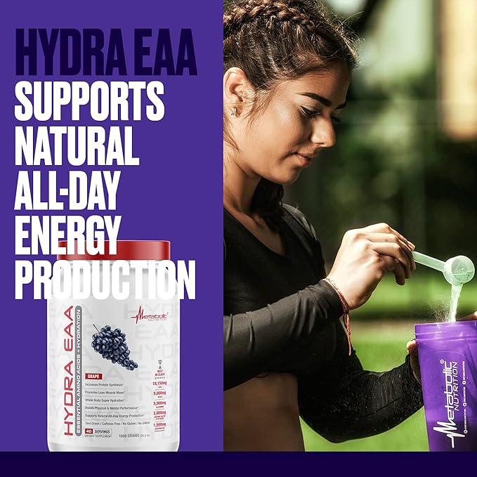 Metabolic Nutrition Hydra EAA, 1000g of Essential Amino Acids + Hydration, EAAs, BCAAs, Glutamine, Electorlytes, Coconut Water & Glycerol, Amazing Flavors (Fruit Punch, 1000g)-StrideForce Fitness