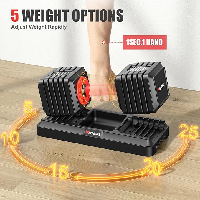 XDDIAS Adjustable Dumbbell Set of 2, 25/55/80LB Dumbbell Set-1Sec Adjustable Weights-5/10 in 1 Free Weights Dumbbells Set with Effortless Tray/No-Slip Handle-Compact Size for Women/Men at Home Gym-StrideForce Fitness