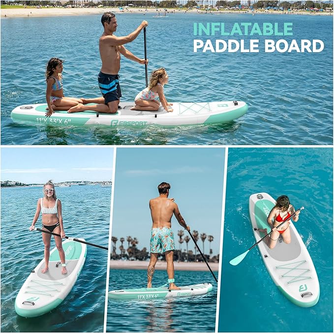 FBSPORT 11FT Premium Inflatable Stand Up Paddle Board with Electric Pump, Yoga Board with SUP Accessories & Carry Bag | Wide Stance, Surf Control, Non-Slip Deck, Leash and Paddle for Youth & Adult-StrideForce Fitness