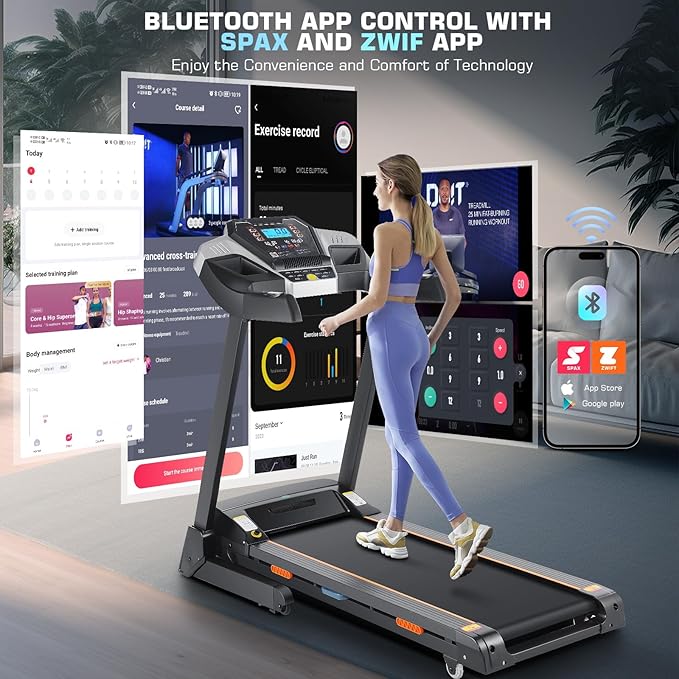 Treadmill with 15% Auto Incline, FUNMILY 3.25HP Heavy Duty Treadmill for Home, 300 lb Weight Capacity Folding Running Machine, Smart App Control/Shock Absorption/Bluetooth Speaker/Large LED Display-StrideForce Fitness