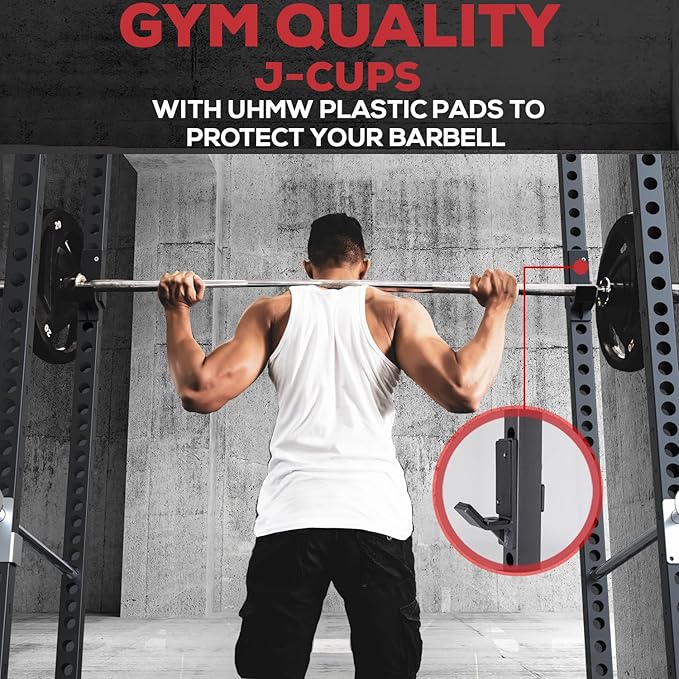 Iron Crush i200 Power Rack – Multi-Function Squat Rack with Solid Safety Bars and J-Hooks – Optional LAT Pulldown, Landmine Attachments - Home Gym Power Cage Bench Rack (Power Rack Only)-StrideForce Fitness