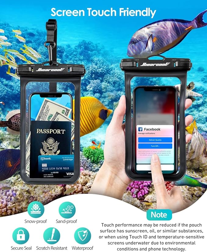 Hiearcool Waterproof Pouch for iPhone, Waterproof Phone Bag Travel Essentials Cruise Accessories Must Haves-4Pack Black-StrideForce Fitness