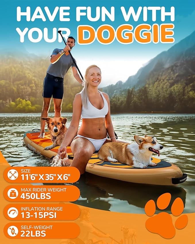 Bigfly 11'6×35" Super Wide Inflatable Stand Up Paddle Board, Ultra Stable Wide SUP for 2+1 People/Family/Big Size, 100L Backpack, All-Round Sup Board, US Big Fin-StrideForce Fitness