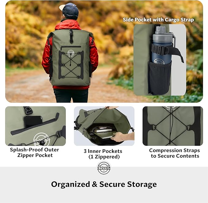 STOVER 5/10/25/30/40/55L Waterproof Backpack- Floating Dry Bag for Kayaking, Travel, Beach, Hiking, & Camping, Men/Women-StrideForce Fitness