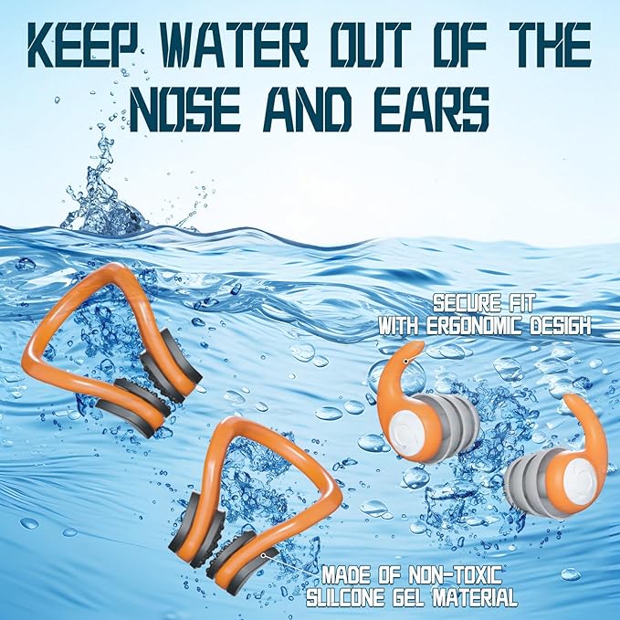 Swimming Nose Clip Ear Plugs - 9 Packs Silicone Swim Nose Plugs with Earplugs for Kids,Waterproof Pool Nose Plug for Diving Surfing and Other Water Sports with Storage Box,Multi-Color-StrideForce Fitness