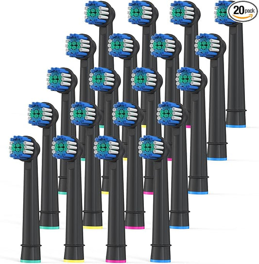 Replacement Toothbrush Heads Compatible with Oral-B Braun, Pack of 20 Professional Electric Toothbrush Heads for Oral-b 7000, Clean, Oral B Pro 1000, 9600, 500, 3000, 8000 (Black)