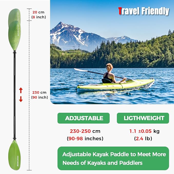 Kayak Paddles with Alloy Shaft and PP Blade, Floating Kayaking Oars, Adjustable 230-250 cm/90-98 Inches, 210-230 cm/82-90 Inches-StrideForce Fitness