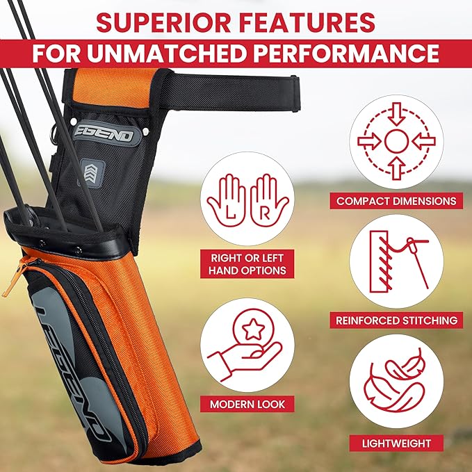 Legend XT420 Field Quiver - Left or Right-Handed Quiver Arrow Holder, Archery Quiver with 3 Arrow Tube, Durable Nylon Hip Quivers with Multiple Pockets for Archery Accessories, Score Card & Tools-StrideForce Fitness