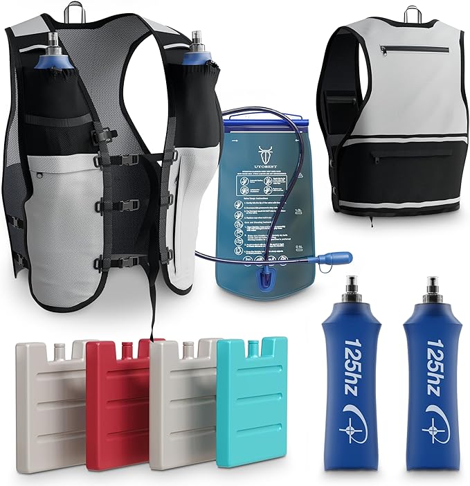 TakaFiTrail Running Hydration Vest Men - Breathable Trail Running Hydration Vest w/ 2 Water Bottles, Bladder Pouch, Ice Pack for Runners - Reflective Marathon Gear Jogging Backpack for Hiking-StrideForce Fitness