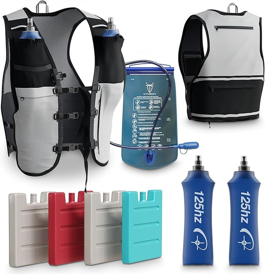 TakaFiTrail Running Hydration Vest Men - Breathable Trail Running Hydration Vest w/ 2 Water Bottles, Bladder Pouch, Ice Pack for Runners - Reflective Marathon Gear Jogging Backpack for Hiking-StrideForce Fitness