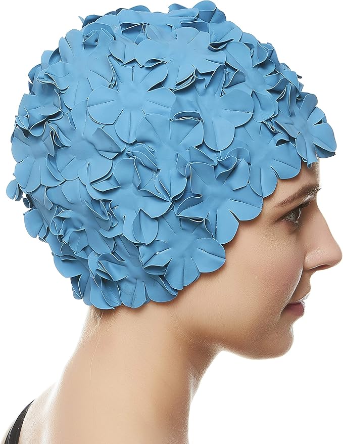 BEEMO Floral Petal Ladies Bathing Swim Cap Women Retro Swim Hat Long/Short Hair-StrideForce Fitness
