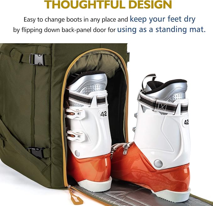 Unigear Ski Boot Backpack, 50L Travel Pack for Helmet, Goggles, Gloves, Skis, Snowboard & Accessories (Olive Green)-StrideForce Fitness