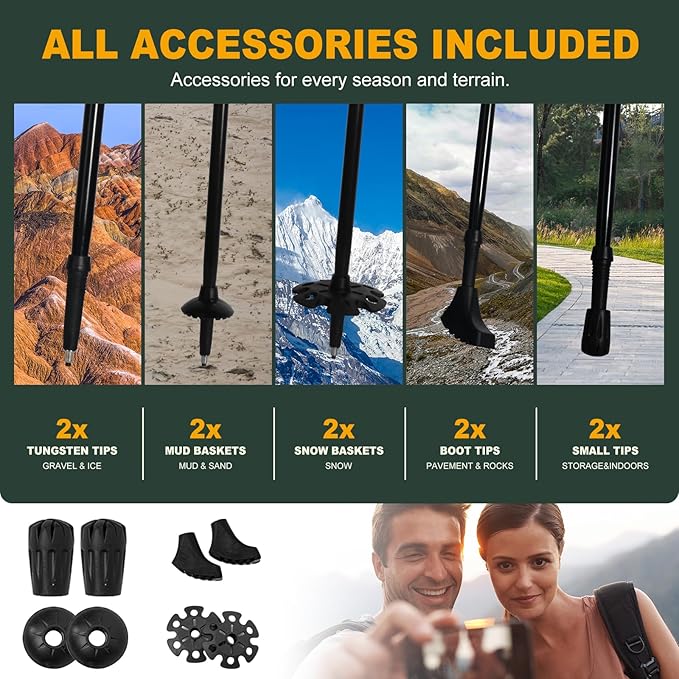 Trekking Poles for Hiking - Walking Sticks for Men, Women, Seniors, 2pc Collapsible Lightweight Aluminum Alloy Hiking Poles for Nordic Walking & Outdoor Adventures-StrideForce Fitness