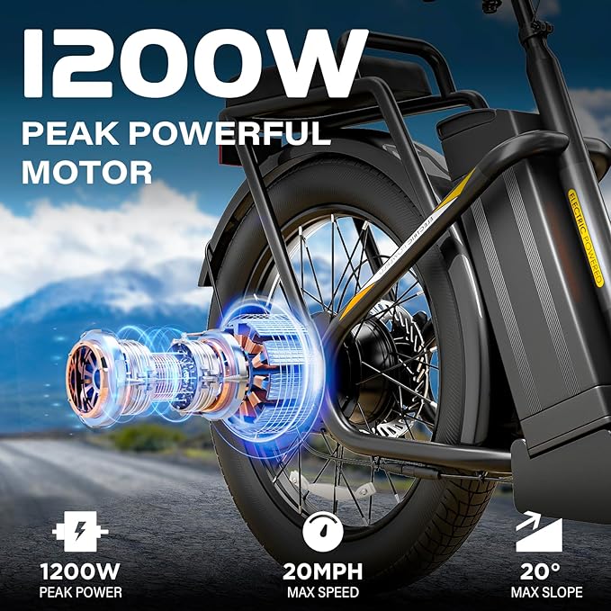 Caroma Electric Scooter with Seat, 48V Removable Battery E-Bike, Up to 30Miles&20MPH, 500/800/1200W Motor, 20" Fat Tire Adult Electric Bicycles for Commuting with Basket-StrideForce Fitness