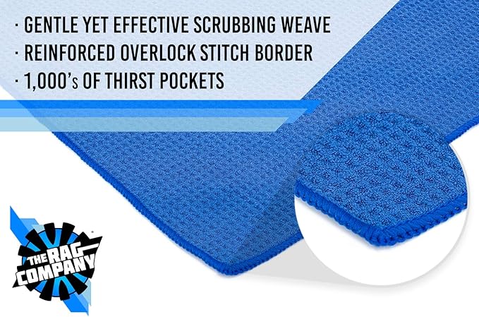 The Rag Company - Standard Waffle Weave Microfiber Towels (2-Pack) Detailing, Window, Glass and Drying, Wax & Polish, Lint-Free, Streak-Free, 370gsm, 16in x 24in, Royal Blue-StrideForce Fitness
