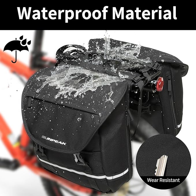 Bike Bag Accessories Panniers for Bicycle Rear Rack Bag 36L Waterproof Mountain Electric Bike Saddle Bag for Cycling Traveling Commuting Black-StrideForce Fitness