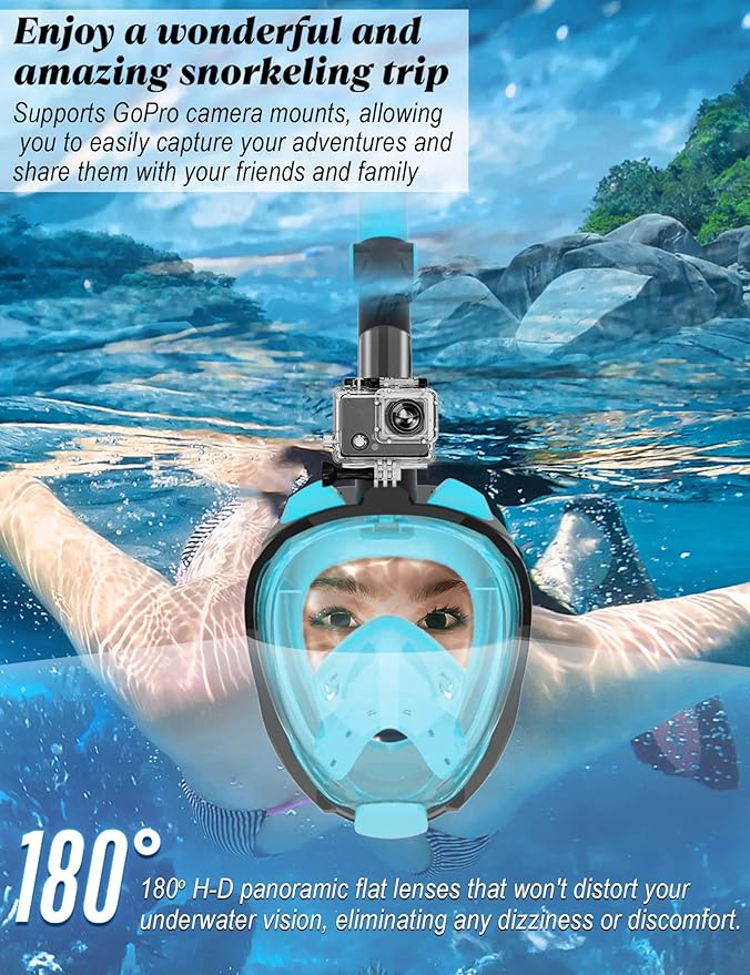 W WSTOO Full Face Snorkel Mask Adults,Suitable for Beginners Dry Top Snorkeling Gear,Can Your Mouth or Nose to Breathe,180 Degrees Panoramic View,Anti-Fog Anti-Leak,Summer Travel and Vacationing Gifts-StrideForce Fitness