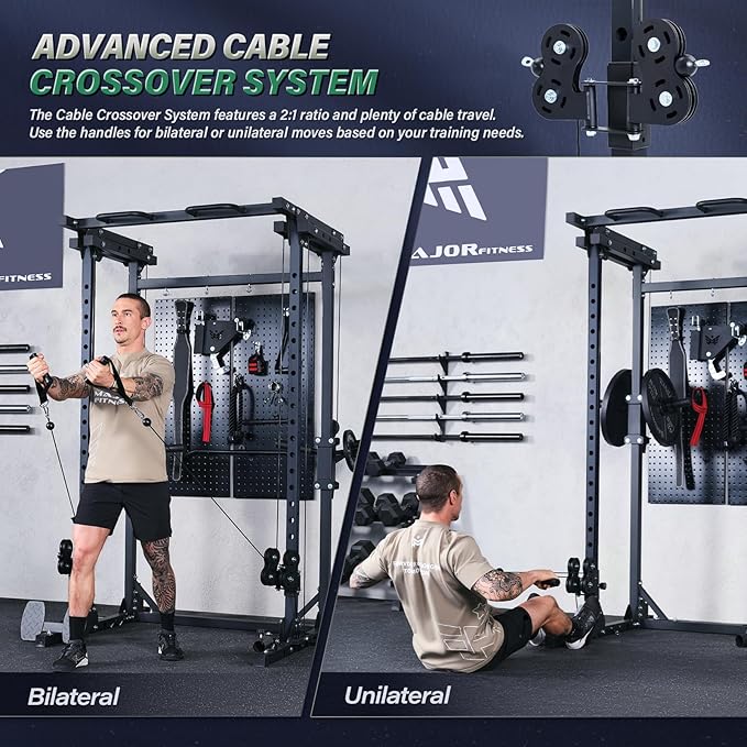MAJOR FITNESS Drone3 Power Rack, Multi-Function Home Gym Squat Rack with Pull-Up Bar, Cable Crossover & J-Hooks, Heavy-Duty Steel Frame for Maximum Stability & Strength Training-StrideForce Fitness